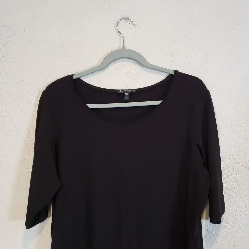 Eileen Fisher Long Sleeve T Shirt Women's XL Black Pullover Crew Neck Top